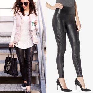 Spanx Women’s Faux Leather Moto Leggings Very Black | Small